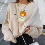 Women's Halloween Pumpkin Skull Print Sweatshirt