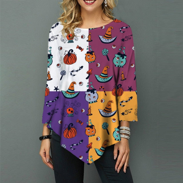 Women's Halloween Round Neck Long Sleeve T-Shirt