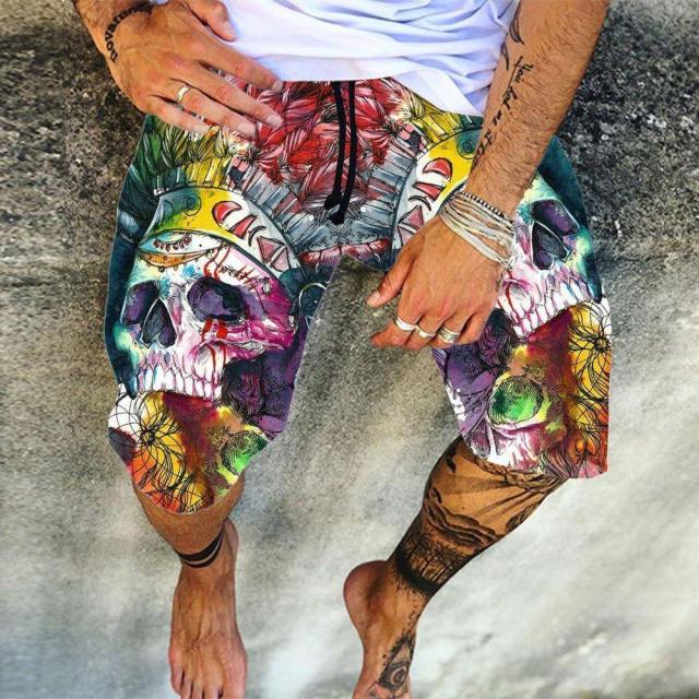 Men's Colorful Skull 3D Printed Swim Shorts