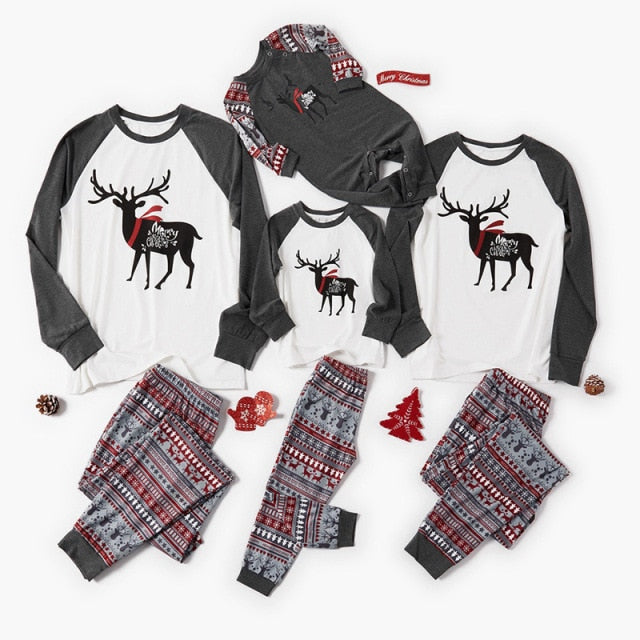 Family Matching Christmas Grey Reindeer Pajamas Set