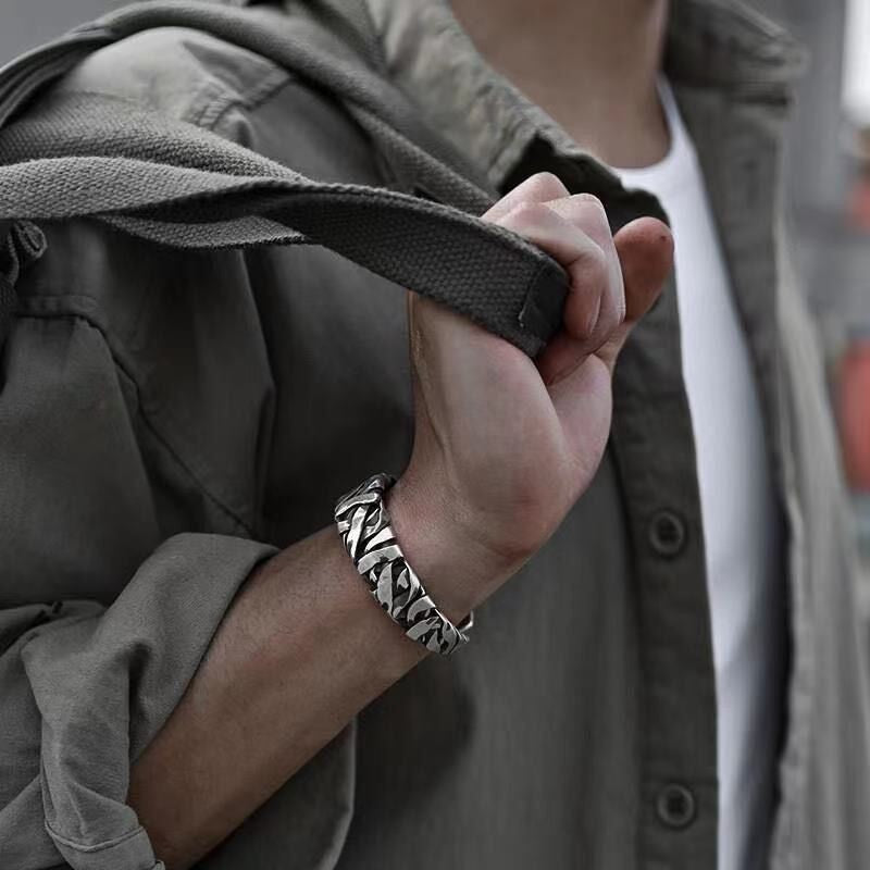 Stainless Steel Retro Open Cuff Bracelet