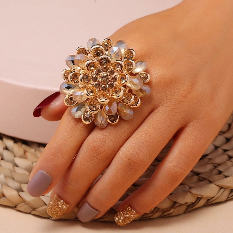 Women's Crystal Flower Ring