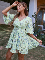 Floral V Neck Summer Mini Dress