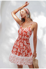 Bohemian Print V-neck Spaghetti Strap Summer Dress