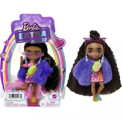 Barbie Extra Minis 5.5" Fashion Doll #1 - Natural Hair Purple Faux Fur Coat
